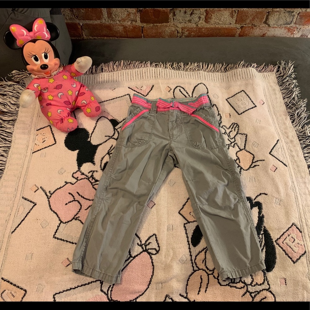 Gray cargo pants with pink bow belt